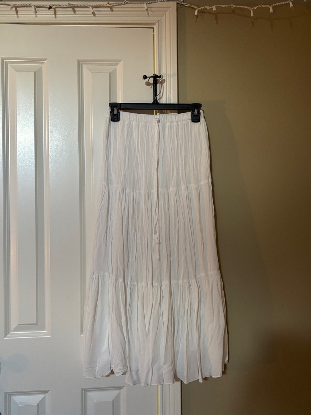 White Tiered Maxi Skirt with Drawstring Waist